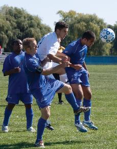 Stormers prevent Madison Tech player from scoring goal.