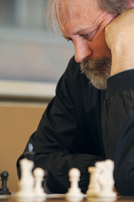 Dean Sydlewski contemplates his next move during last year’s chess tournament.
