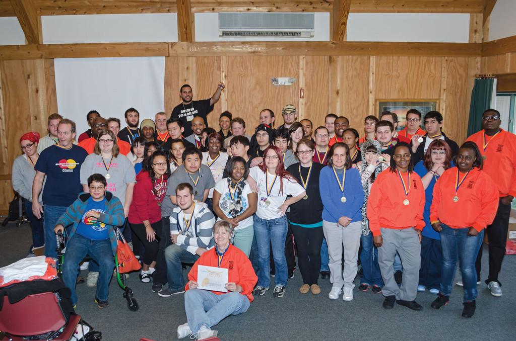 The entire group of students who attended the Club and Organizational Leadership Training Retreat at Camp Whitcomb/Mason on Oct. 25-27 in Hartland.