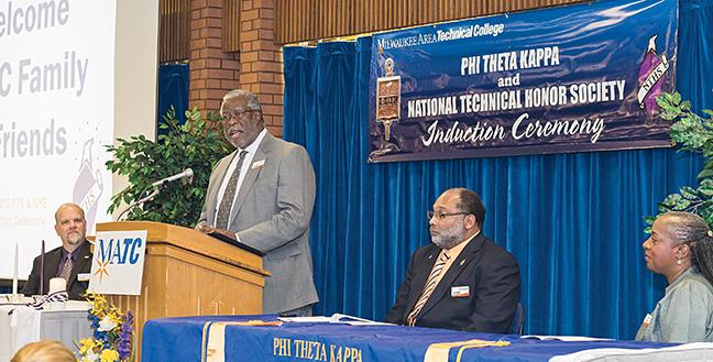 Dr. Trevor Kubatzke (L) and Dr. Daniel Burrell were two of the presenters for the Phi Theta Kappa and National Technical Honor Society inductees on Friday, Nov. 8.
