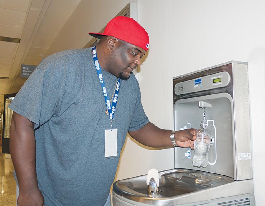 Marlin Thompson, Television and Video Production student, refills his bottle using one of MATC’s new bubblers.