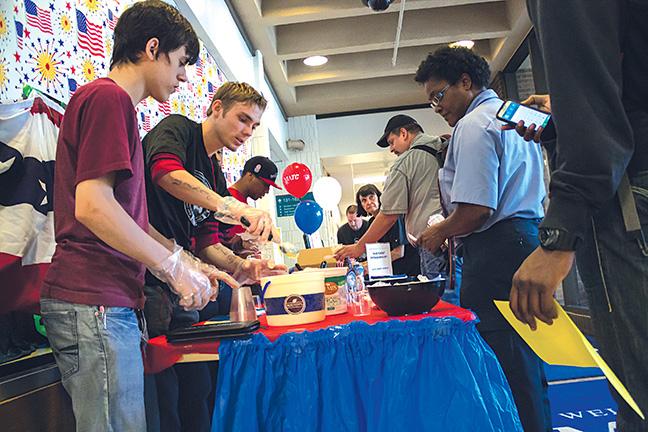 Max Gehrman (Welding program student), center, scoops up a delicious helping to other students as part of Student Government’s Constitution Day. The event was a huge success in promoting awareness of our constitutional rights.