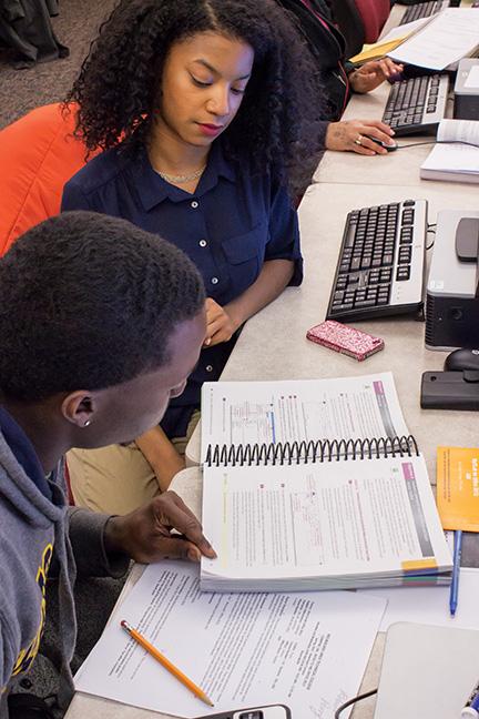 Instructor Nadiyah Johnson helps MATC student Robert Perry to better understand Microsoft Word. 