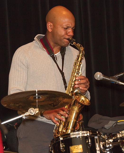 Artemas Davis, of The Davis Family Band, plays a saxophone at the MATC Oak Creek campus on Feb. 11.