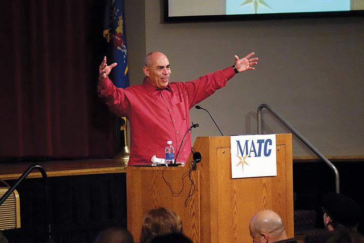 MATC welcomed award-winning author and poet Jimmy Santiago Baca to the Downtown Milwaukee Campus for two student writing workshops, a presentation open to the public in Cooley Auditorium and a book signing. The MATC Foundation Inc. was one of the event’s sponsors.