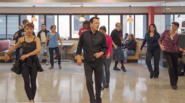 Hispanic dance instructor Eduardo Salazar and his partner Mimi spiced up the West Allis campus cafeteria on Oct. 15.