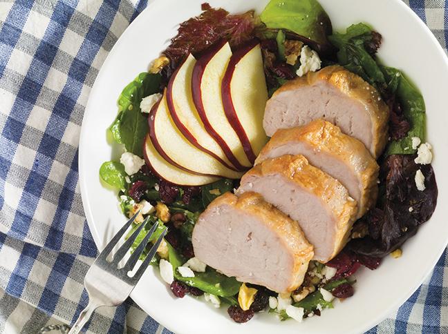 Apple Harvest Salad with pork loin and apple cider vinaigrette serves four. Check out the Features section for the Taste of the Times, where our editors and adviser give their favorite recipes for your holiday meals.