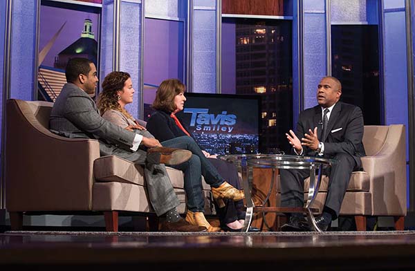 Tavis Smiley (right) interviews MATC alumni El Amin Abdullah (from left) and Kristin Gies, and MATC President Dr. Vicki Martin during the taping of his PBS talk show in Cooley Auditorium at MATC's downtown campus on Tuesday, April 19, 2016. Smiley made Milwaukee a stop on his "One Great Idea Tour" to discuss the benefits of technical college degree and to highlight the MATC Promise.