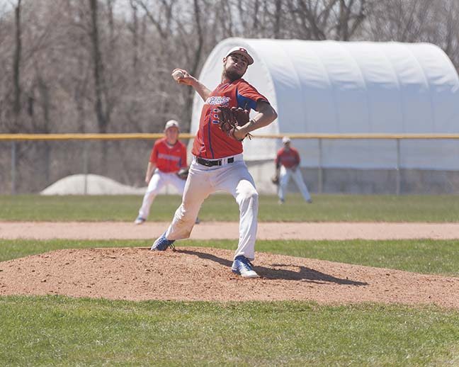 Right handed pitcher, Jacob Reetz, helped the Stormers win against the Wolves in the first game of a doubleheader on April 16.