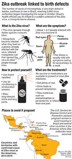 Graphic showing symptoms of the Zika virus.