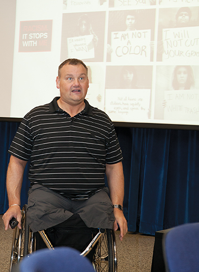 Matt Glowacki gave his motivational speech at all the MATC campuses. While at the Downtown Milwaukee campus he spoke to the group about diversity. He showed how we are different but we all want to be treated the same.