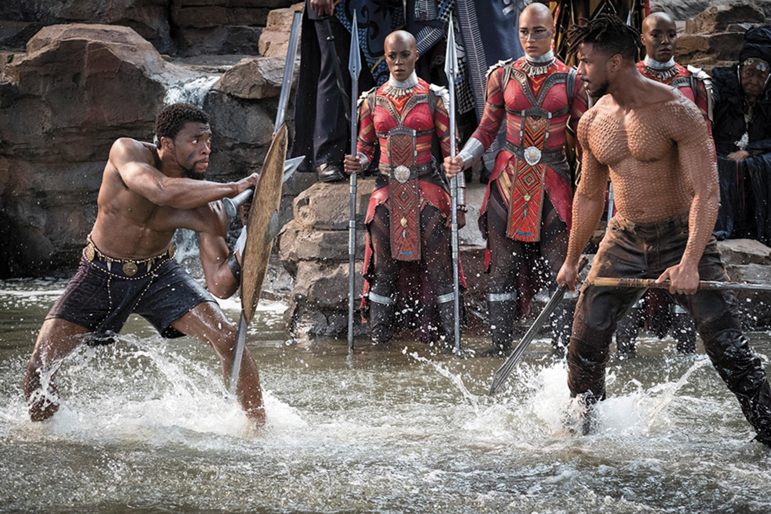 T'Challa/Black Panther (Chadwick Boseman) and Erik Killmonger (Michael B. Jordan) star in the film
