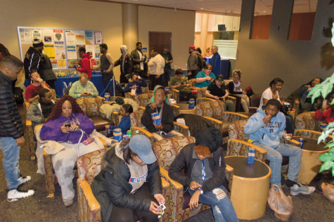 Matc and the Milwaukee Bucks, have come together in hosting a Game Night, also having ambassadors working with Matc and students in various educational and employment oppurtunities in the future. Full shot of the viewing room.