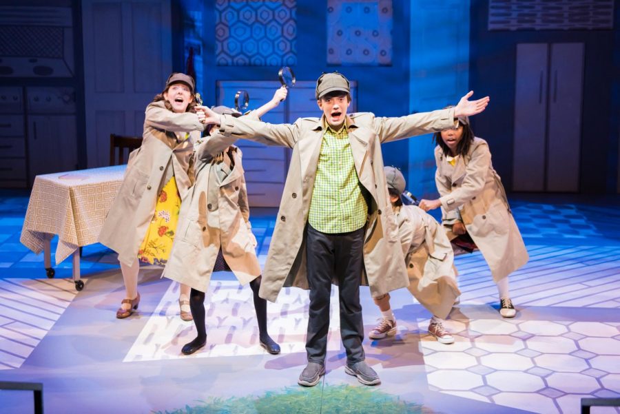 Elyse Edelman (left), Seth Hoffman (center) and cast in NATE THE GREAT, First Stage, 2018.