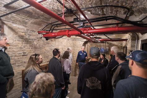 Visitors toured the old pharmacy vault, where controlled substances were locked up at the Best Place at the Historic Pabst Brewery.