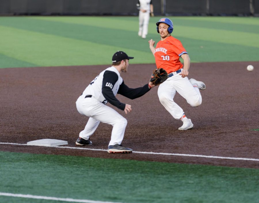 Stormers catcher Jake Klekamp slides into third base at Franklin Field.  The Stormers next home game is Sunday, March 27 at noon and 3 p.m. 