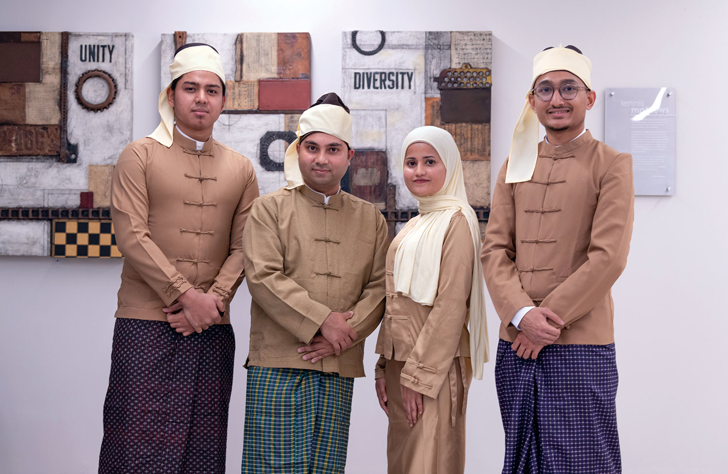 Rohingya Student Association Executive Board (left to right): Muhammad Syafiq Hashim (Treasurer), Zar Ni Ko (President), Khin Nu (Event Coordinator), Khin Maung Aye (Secretary), not pictured: Nur Yasmin Omar (Vice President) 
