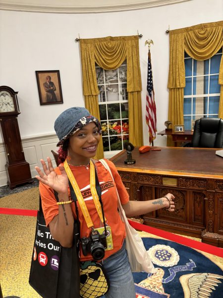MATC Times staff member Zanaia Joshua poses in a presidential room in the Baird Center during the RNC (Republican National Convention) in Milwaukee. 
