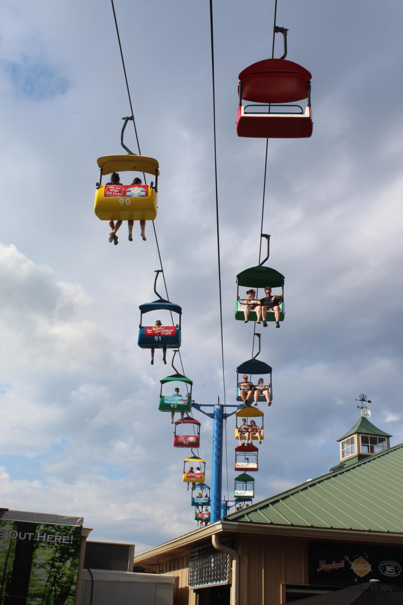 Wisconsin State Fairgoers ride above the crowds on the Sky Glider.