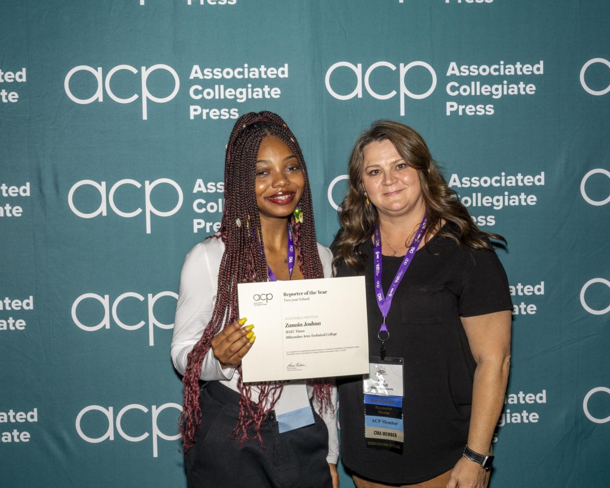 MATC Times' Editor-in-Chief, Zanaia Joshua, received a Reporter of the Year Award from the Associated Collegiate Press. Her Honorable Mention award was given at an award ceremony during the College Media Association Convention in New Orleans, Louisiana on November 2, 2024. 