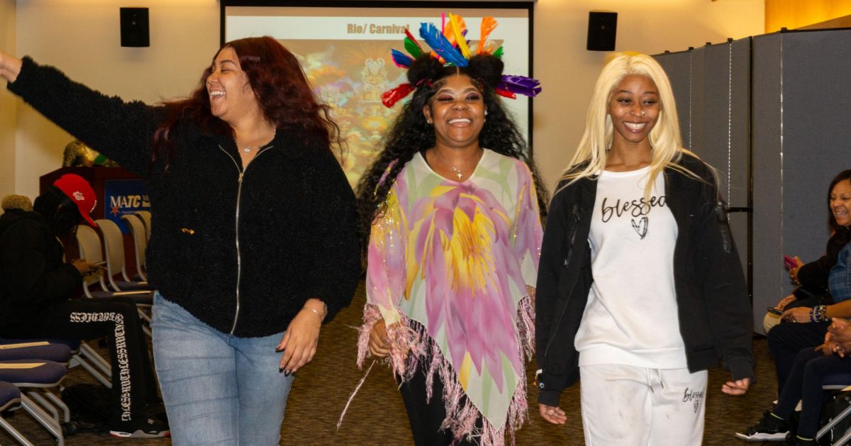 Advanced cosmetology graduates Angelica Grayte and Marcia Weddle do a final walk with their model for their “Rio/Carnival” theme for  MATC’sThe Edge: A Beauty Showcase. December 11, 2024.