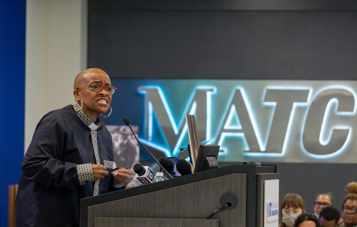 Keynote Speaker Rev. Nontombi Naomi Tutu speaks passionately about the gift of humanity during MATC’s Dr. Martin Luther King Jr. birthday celebration on January 15, 2025. 