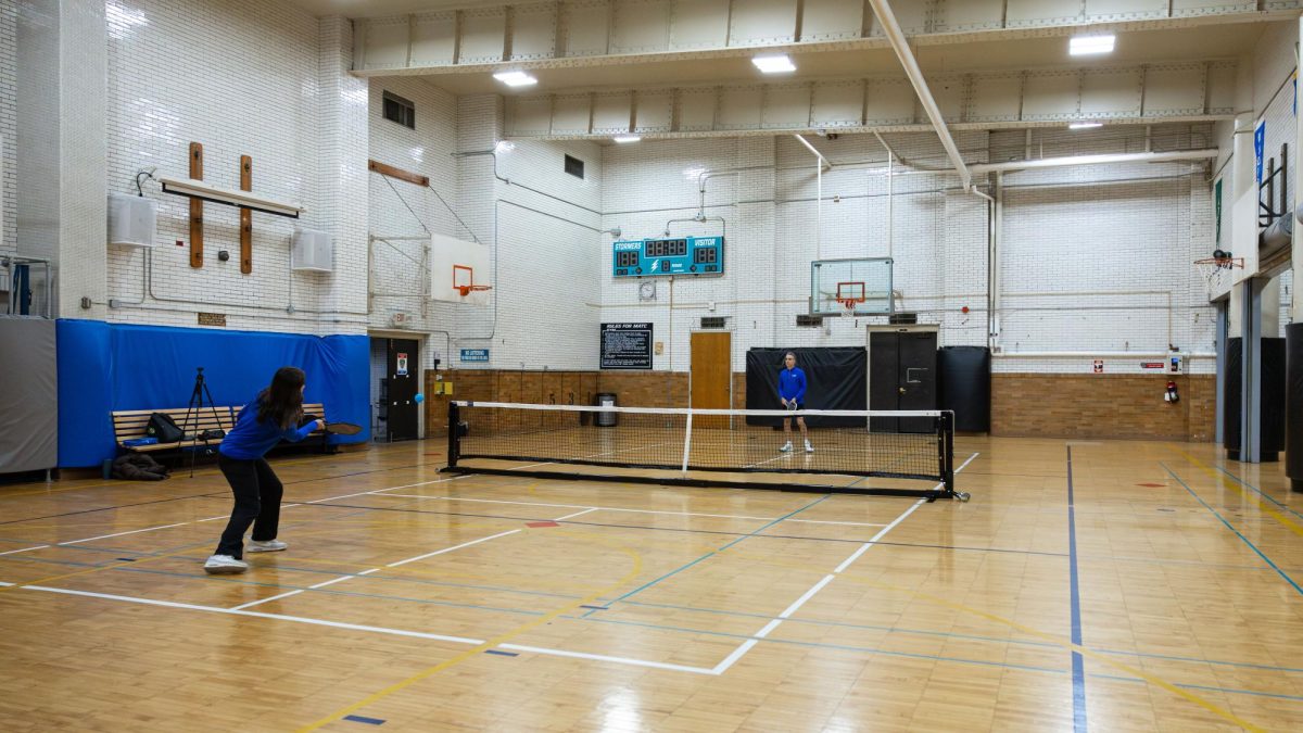 MATC President Dr. Anthony Cruz and Stormers Volleyball player, Teagan Cole play a game of pickleball in the gymnasium at the Downtown Campus. January 30, 2025. 