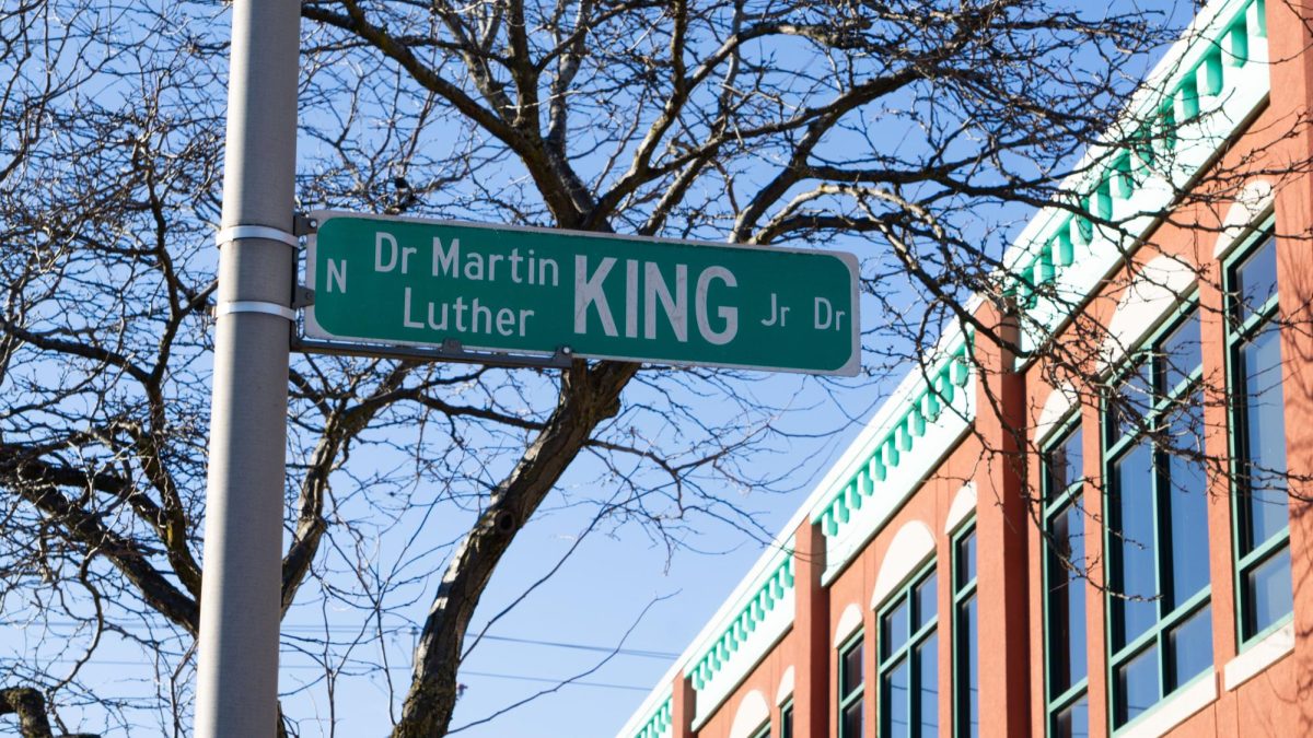 Dr. M.L.K. Dr. street sign in front of the Eliminating Racism, Empowering women (YWCA) in Milwaukee WI. December 20, 2024 