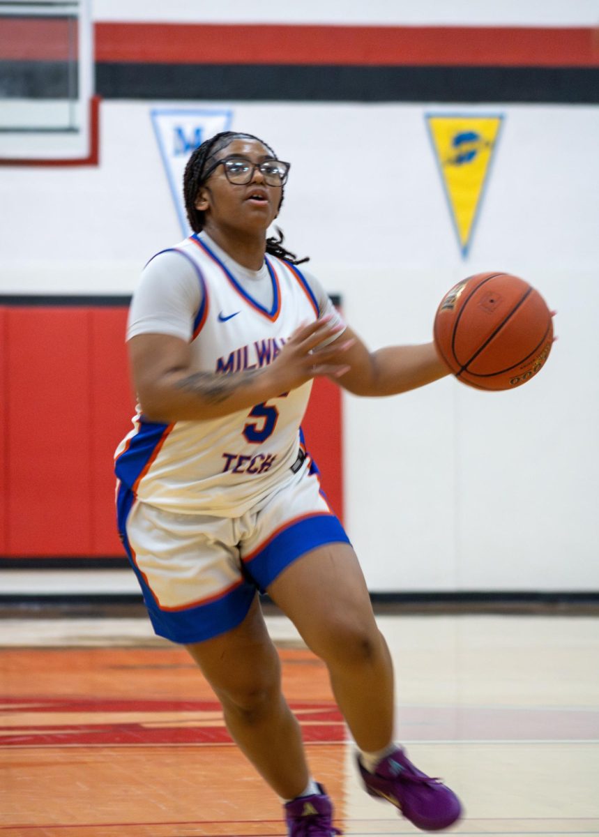 Sophomore Stormers Point Guard, Alexis Ayers dribbling the ball during the game against the Kankakee Cavaliers on February 13, 2025. 