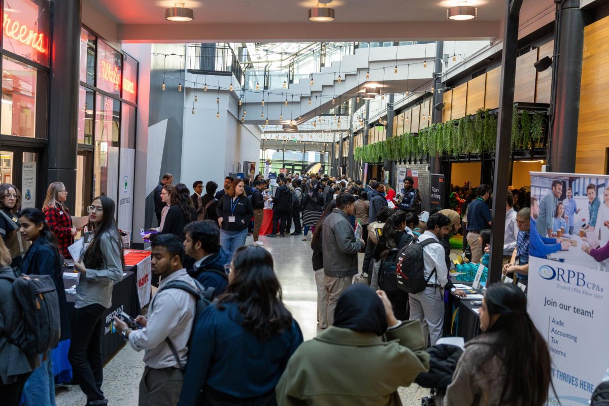 Employers, recruiters and students at the Wisconsin Private Colleges Career Consortium (WIPCCC) Career Expo at 3rd Street Market Hall. Milwaukee WI. February 19, 2025. 