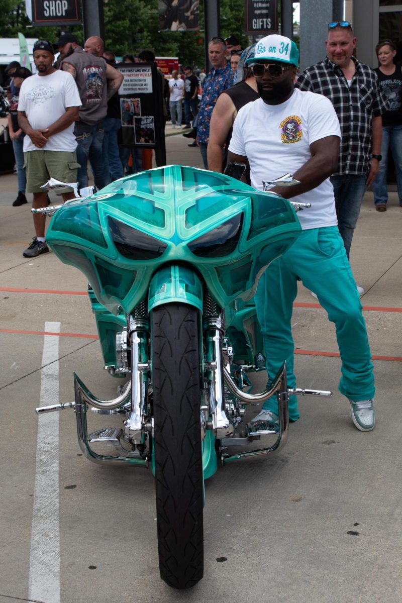 Bikers pose with their Harleys during the 2025 Harley-Davidson Homecoming Festival, July 10-13.