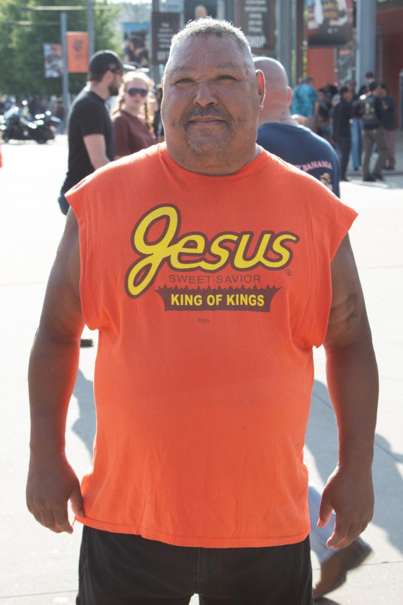 People pose while in town for the 2025 Harley-Davidson Homecoming Festival, July 10-13.