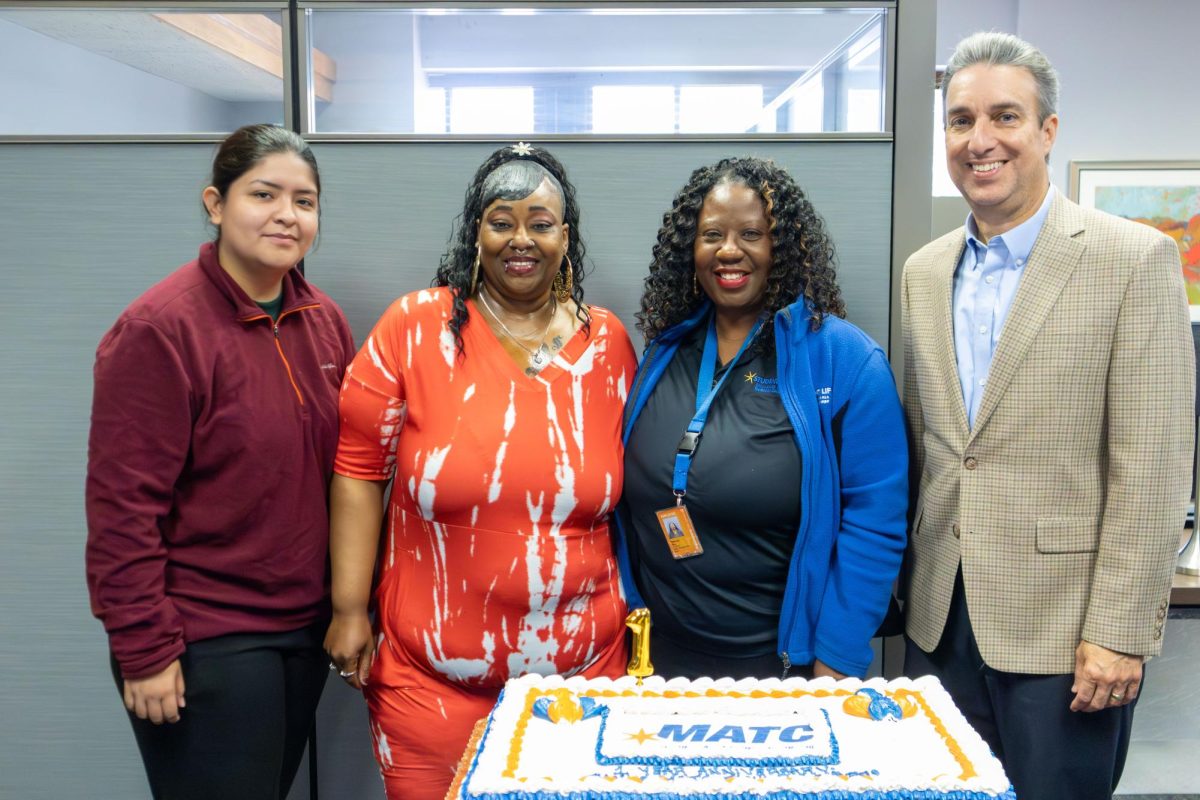  Little Stormers Village staff members and MATC President Anthony Cruz pose for a group picture in his office in celebration of the one year anniversary of the Little Stormers Village. July 31, 2025.
