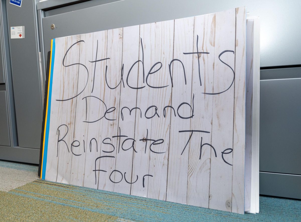 Students’  protest signs that were made yesterday in preparation for today’s silent protest in response to the elimination of the Multicultural Services Office. August 26, 2025. 
