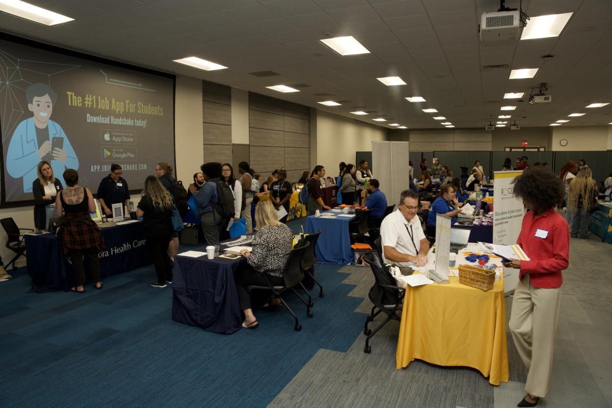 Students and alumni attend a Career & Internship Fair at the Downtown Campus on September 30.