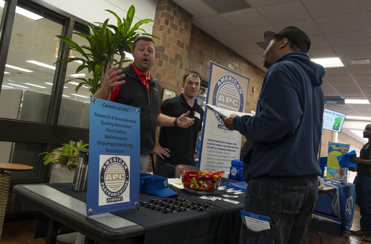 Employers speak to students and alumni at a career & internship fair at the Oak Creek Campus which focused on individuals in the Manufacturing, Construction and Transportation (MCT) Pathway.