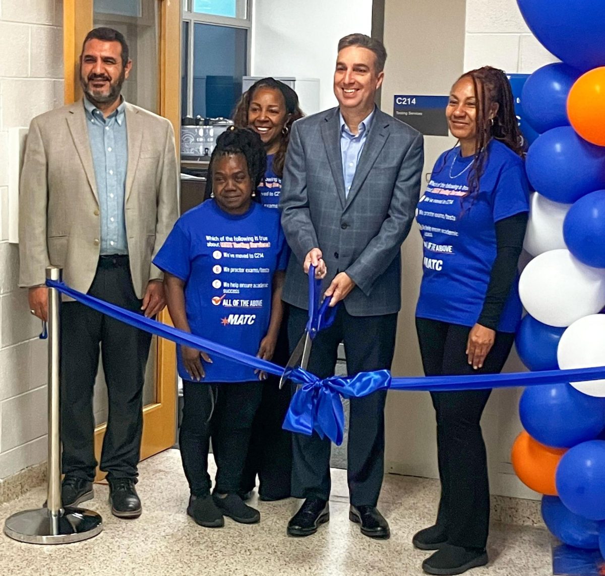 President Anthony Cruz and faculty celebrate the opening of the new Testing Center in the C building located at the Downtown Campus. August 28, 2025