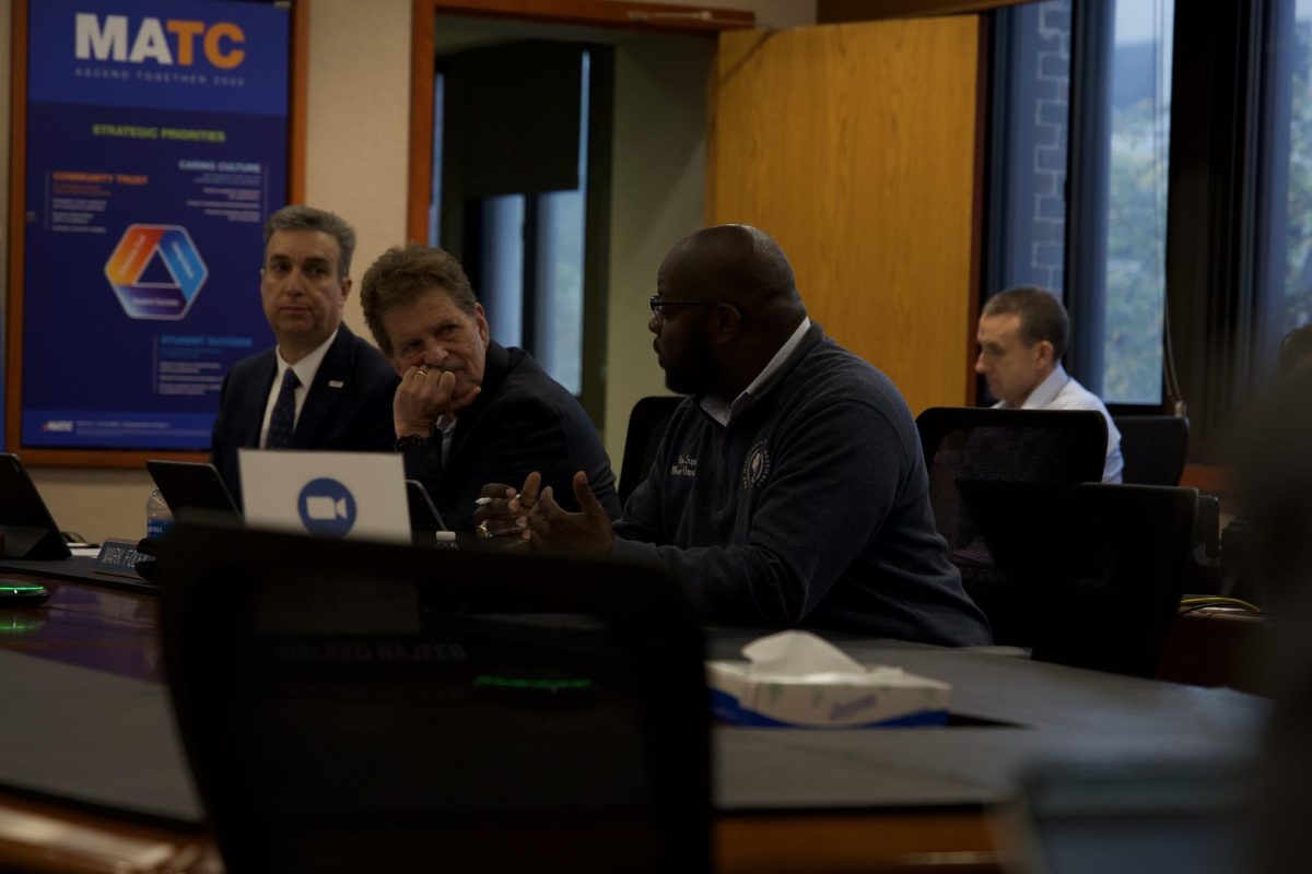 President Dr. Anthony Cruz, MATC representatives and members of the  Multicultural club give reports on MATC's AI policy, the reduction of jobs in the OCI and plans for student success during the Save the Four Board Meeting on October 28, 2025.