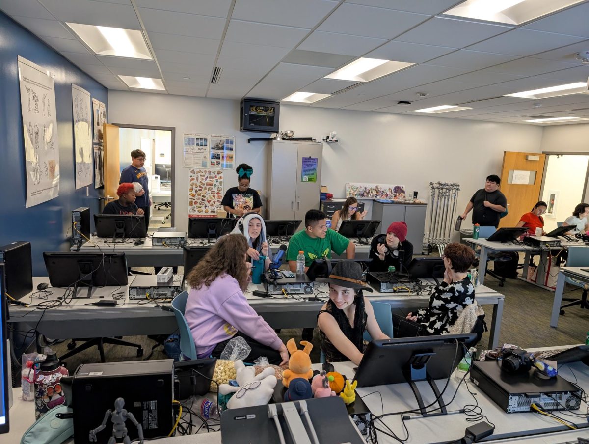 Animation students gather in C282 for a 24 hour worldwide animation film contest in October. Photo shared with the Times by Chris Korth, a student who participated in the competition.