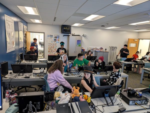 Animation students gather in C282 for a 24 hour worldwide animation film contest in October. Photo shared with the Times by Chris Korth, a student who participated in the competition.