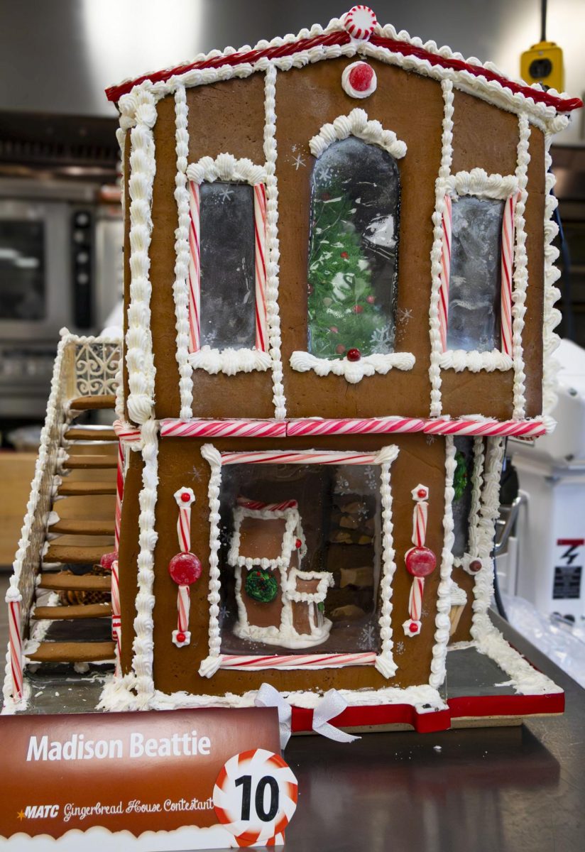 A gingerbread house made by Madison Beattie, a Baking & Pastry Arts student at MATC won a Third Place award.