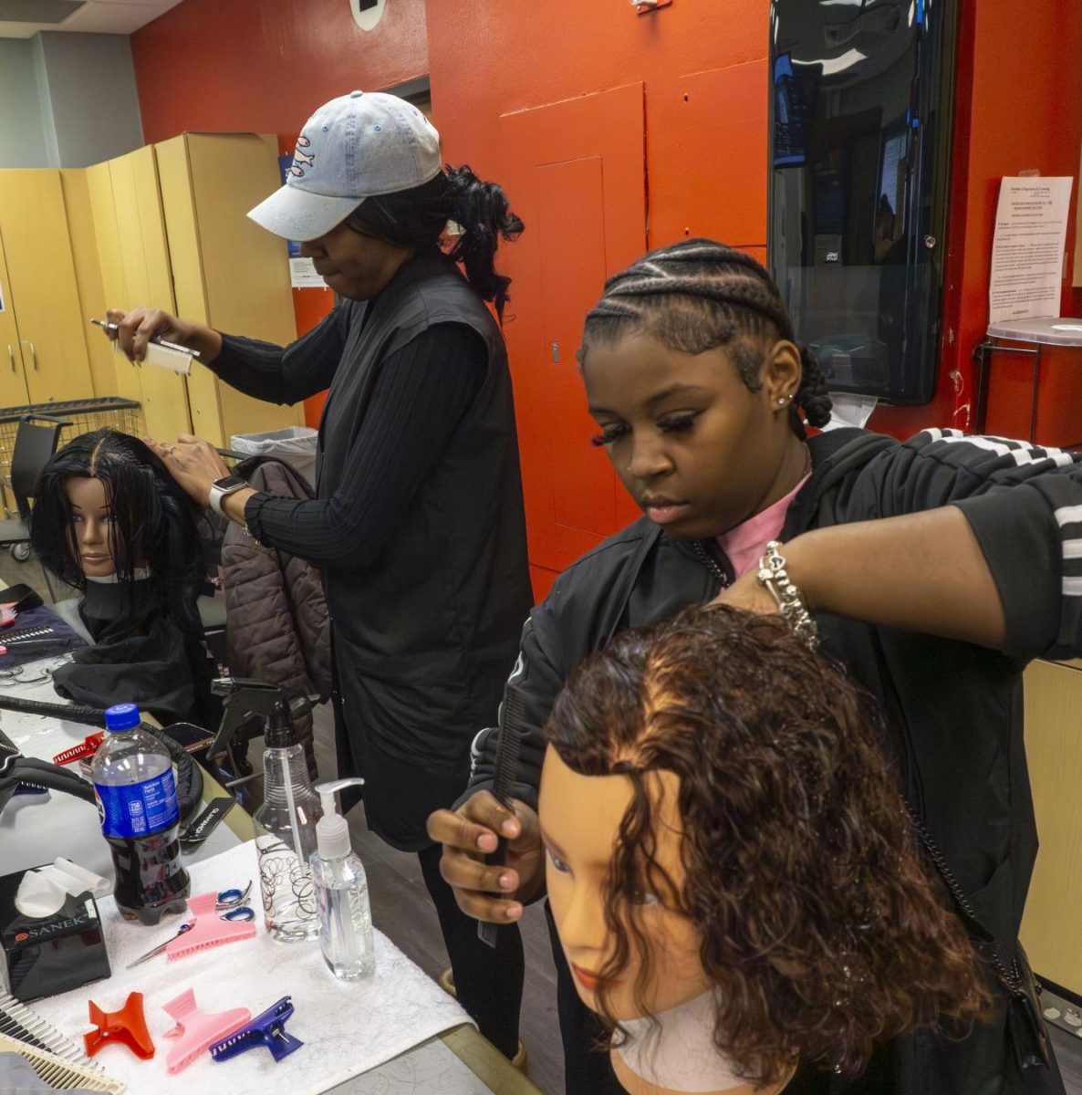 Students work with mannequins as part of MATC’s Barber and Cosmetology program. Reduced prices for hair styling and free haircuts are among the ways MATC supports students while providing cutting-edge training for students in the program. Feb. 11, 2026.