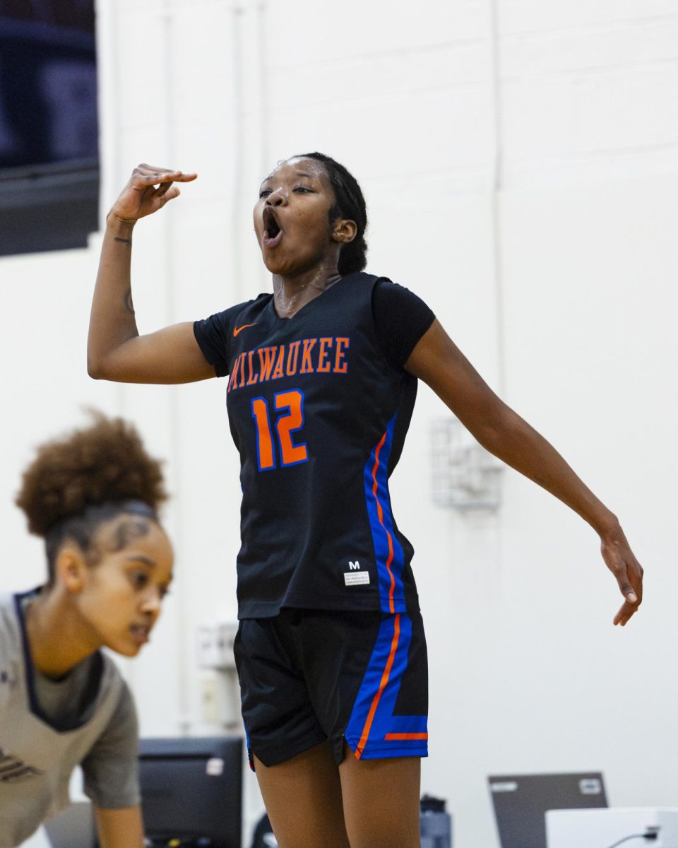 Freshman Emani Summers celebrates after making her three point shot in a win over Joliet Junior College 76-72 on Thursday February 5, 2026.