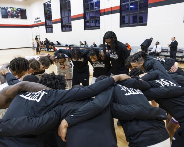 MATC Men's Basketball comes in for a pregame huddle on February 5, 2026 before their game vs Joliet Junior College.