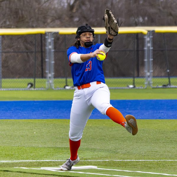 Sophomore pitcher Jordan Handserd delivers a pitch in an exhibition match against Alverno College.