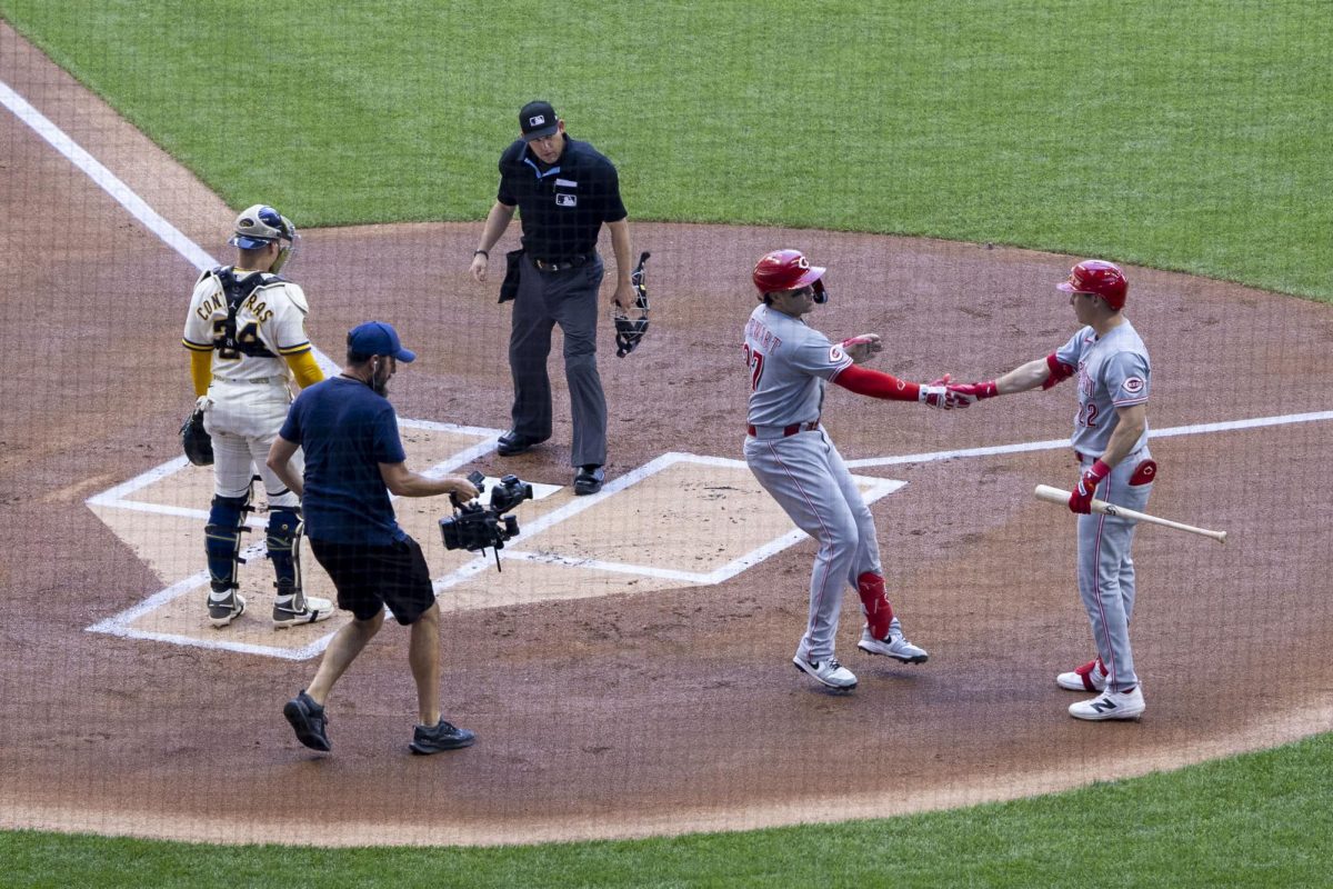 Sal Stewart celebrates his solo home run in the 1st inning 