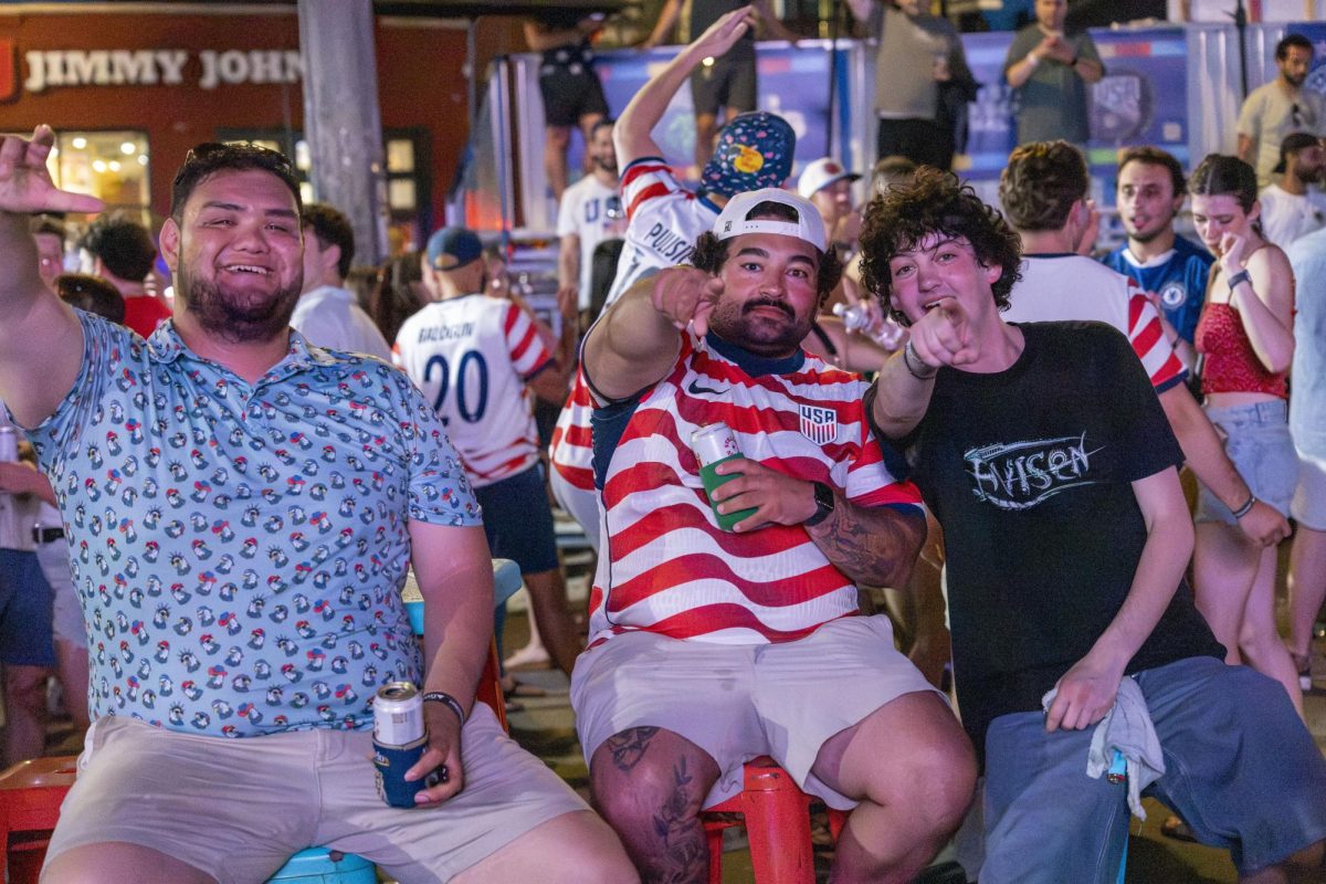 Fans celebrate the USA victory at a post game dance party 